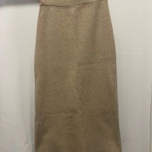 Tan Slit In Back Midi Pencil Skirt